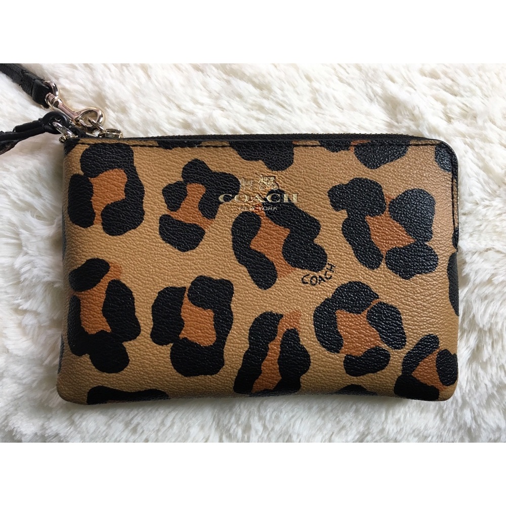 Coach Corner Zip Wristlet in Ocelot Print